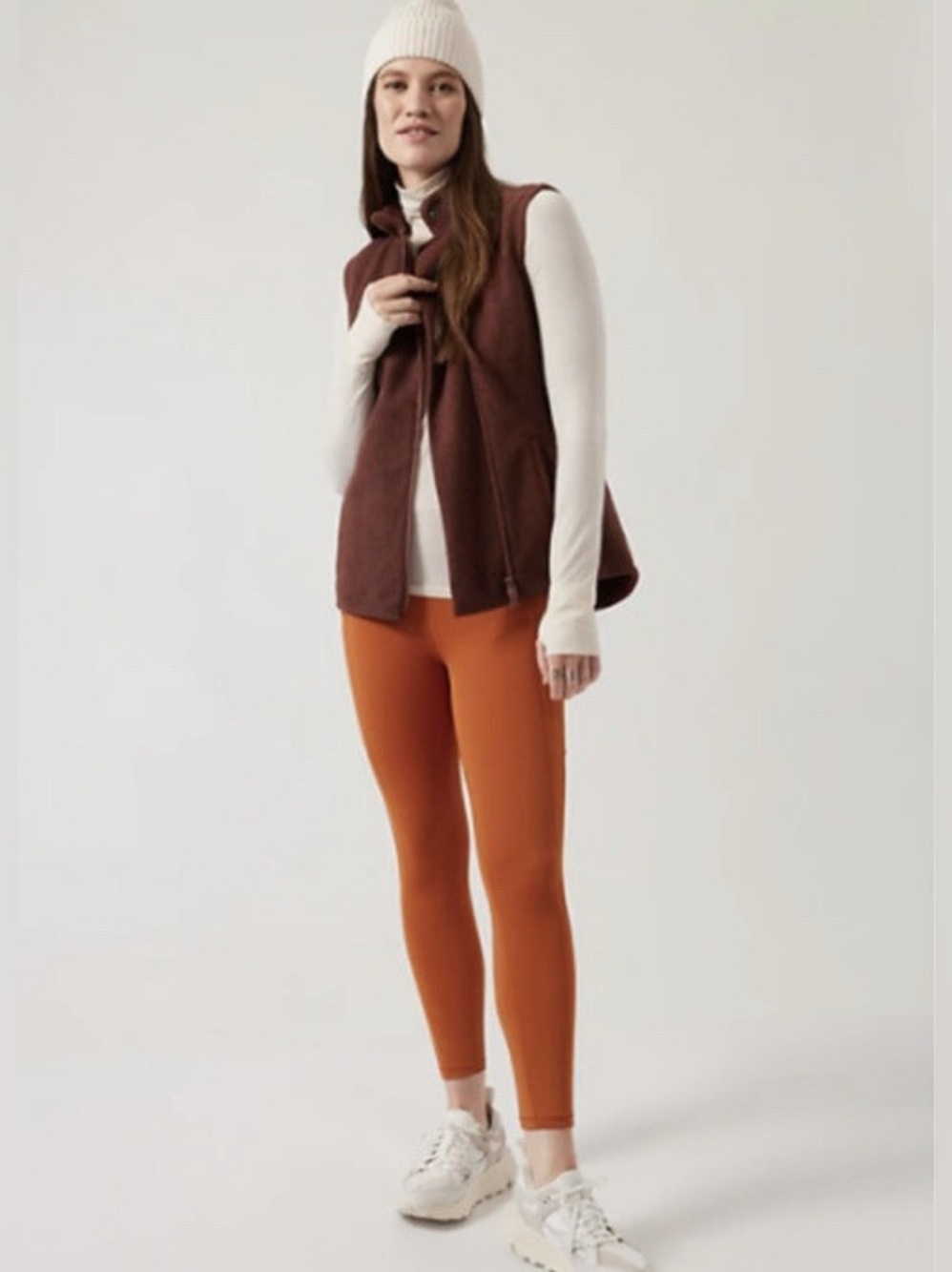 Athleta Stroll Fleece Moto Vest size xs Rust Orange
